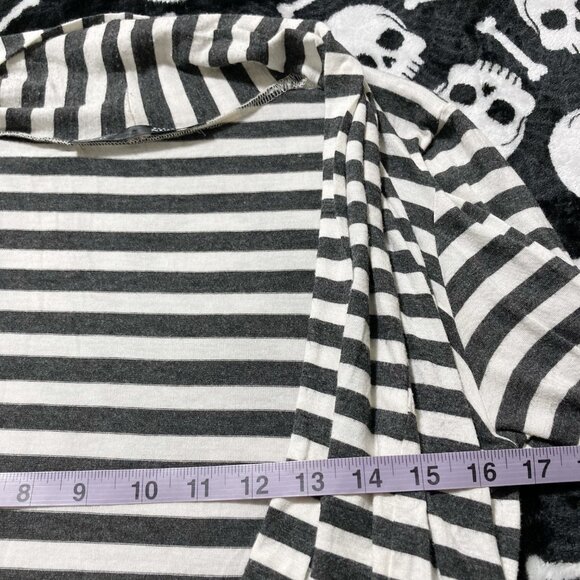 REBEL SUGAR Grey creamy white horizontal striped open front cardigan ~ SMALL MED - Picture 7 of 14